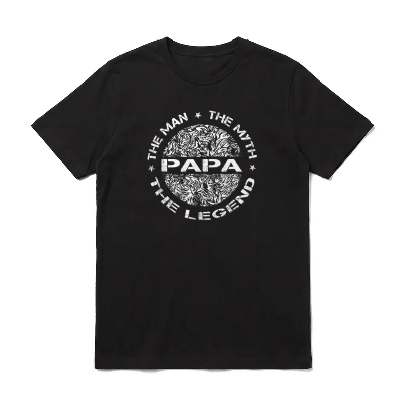 The Man The Myth T-Shirt – Rundes Motiv: THE MAN THE MYTH THE LEGEND PAPA, Sterne – Klassisches T-Shirt in Schwarz