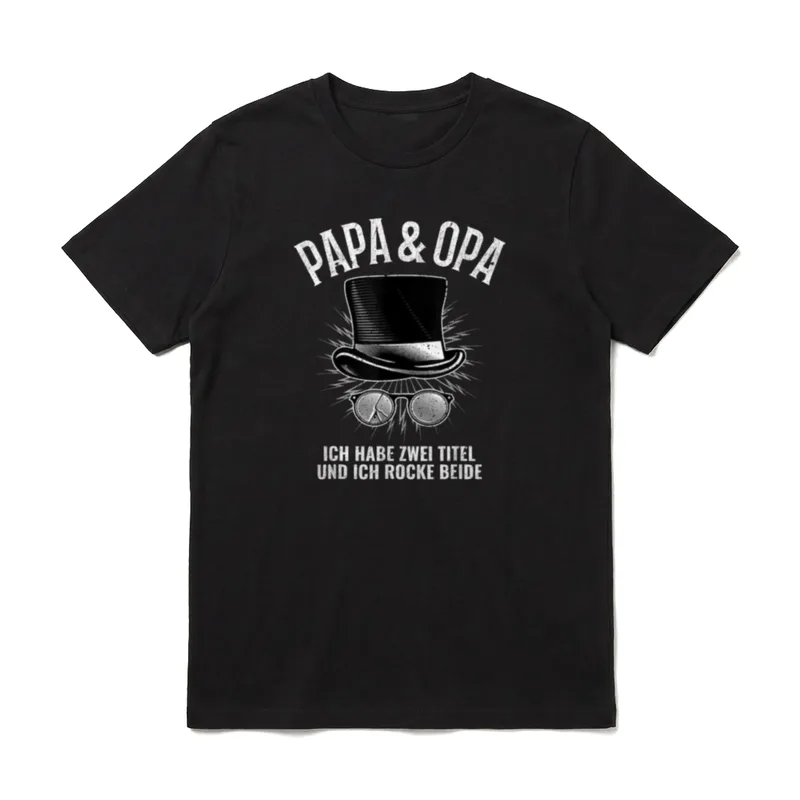 Vatertag Papa & Opa T-Shirt – Topfhut und zerbrochene Brille unter dem Schriftzug Papa & Opa – Klassisches T-Shirt in Schwarz