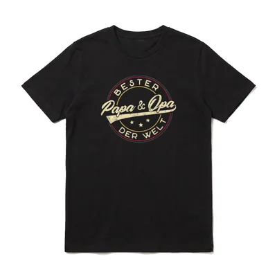 Bester Papa Und Opa T-Shirt – Rundes Retro-Emblem: „Bester Papa & Opa der Welt“, Sterne – Klassisches T-Shirt in Schwarz