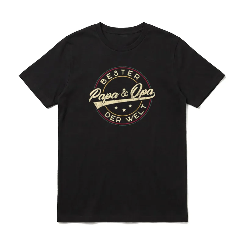 Bester Papa Und Opa T-Shirt – Rundes Retro-Emblem: „Bester Papa & Opa der Welt“, Sterne – Klassisches T-Shirt in Schwarz