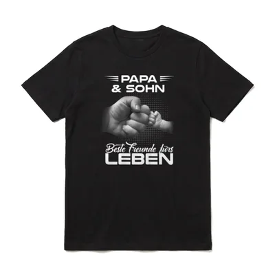 Papa Sohn Shirt Partnerlook – Vater- und Kinderfaust im Gruß, Schriftzug „Papa & Sohn“ – Klassisches T-Shirt in Schwarz