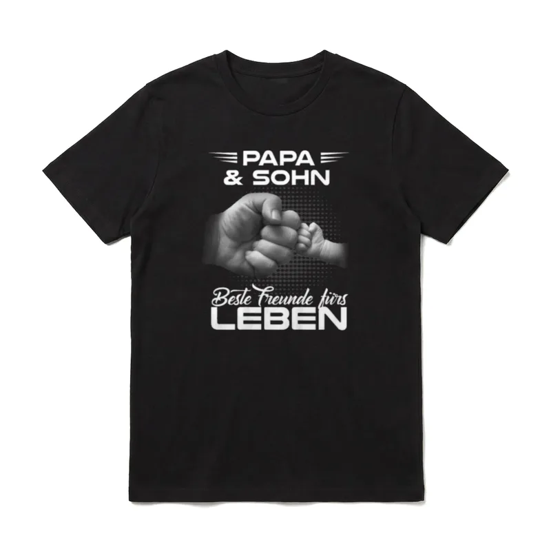 Papa Sohn Shirt Partnerlook – Vater- und Kinderfaust im Gruß, Schriftzug „Papa & Sohn“ – Klassisches T-Shirt in Schwarz
