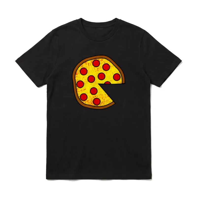 Vater Sohn Pizza Shirt – Grafik einer Pizza mit einem fehlenden Stück und roten Scheiben – Klassisches T-Shirt in Schwarz