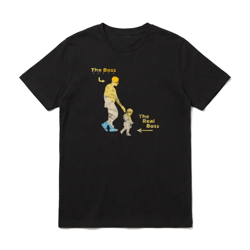 Vater & Sohn Papa T-Shirt – Vater und Kind Silhouette mit Text The Boss und The Real Boss – Klassisches T-Shirt in Schwarz