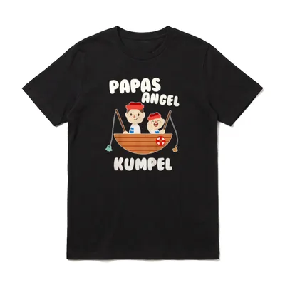 Angel Jungen Papa T-Shirt – Papas Angelkumpel Text mit Vater und Sohn im Boot – Klassisches T-Shirt in Schwarz