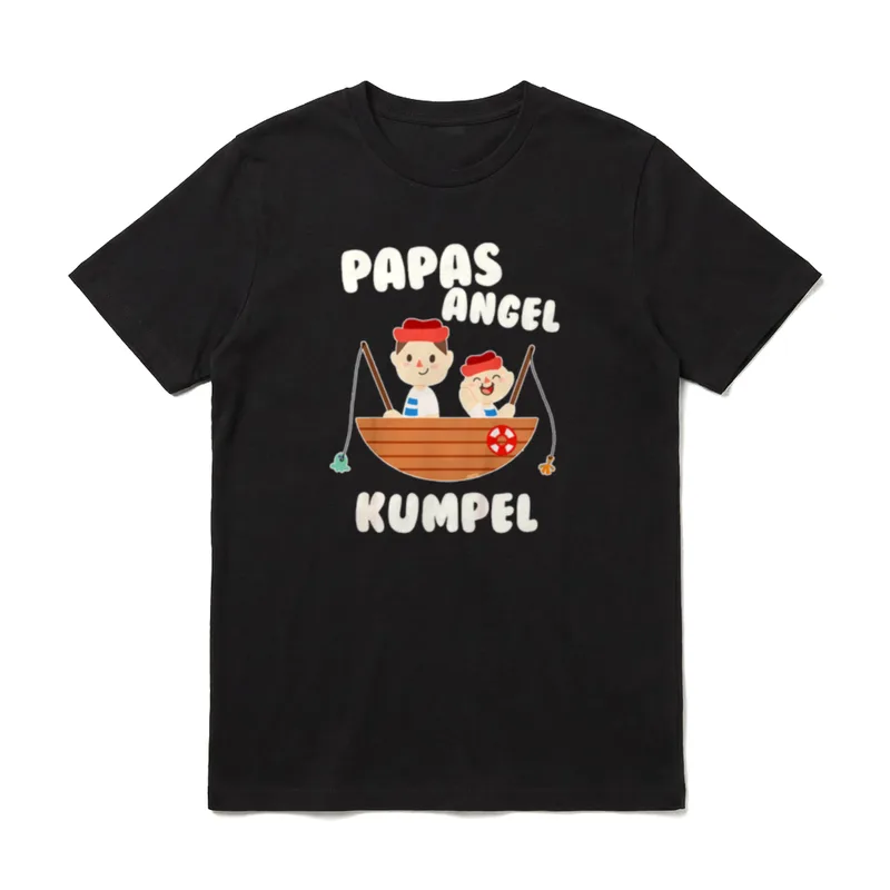 Angel Jungen Papa T-Shirt – Papas Angelkumpel Text mit Vater und Sohn im Boot – Klassisches T-Shirt in Schwarz