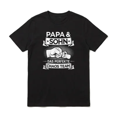 Papa & Sohn Chaos T-Shirt – Fingertupfen Papa Sohn Das perfekte Chaos Team weiß auf grau – Klassisches T-Shirt in Schwarz