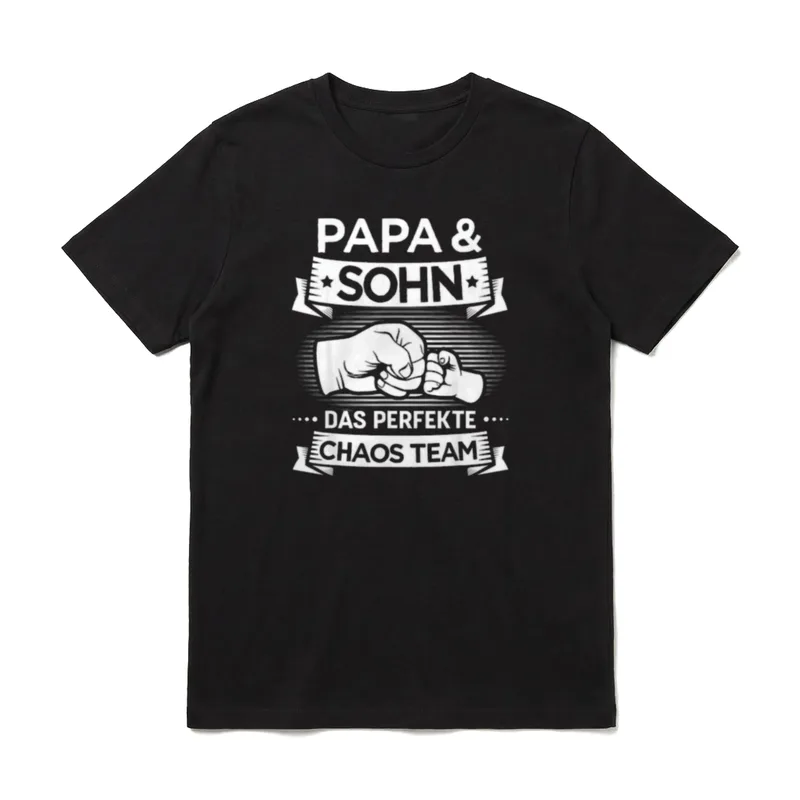 Papa & Sohn Chaos T-Shirt – Fingertupfen Papa Sohn Das perfekte Chaos Team weiß auf grau – Klassisches T-Shirt in Schwarz