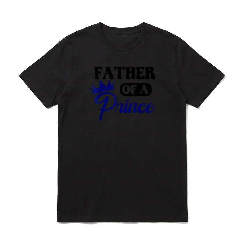 Vater Sohn Partnerlook Father T-Shirt – FATHER OF A Prince Schriftzug mit blauer Krone – Klassisches T-Shirt in Schwarz