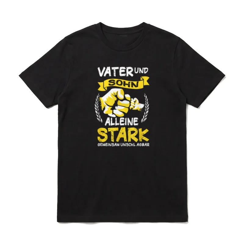 Vater Und Sohn Alleine T-Shirt – Gelber Fingerschnipp mit Text Vater und Sohn Alleine Stark – Klassisches T-Shirt in Schwarz