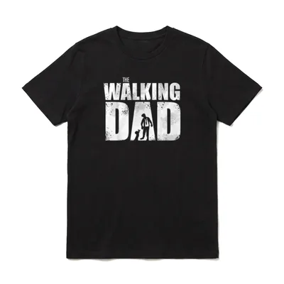 Walking Dad Papa T-Shirt – The Walking Dad Text mit Vater-Kind Silhouette im Grunge-Stil – Klassisches T-Shirt in Schwarz