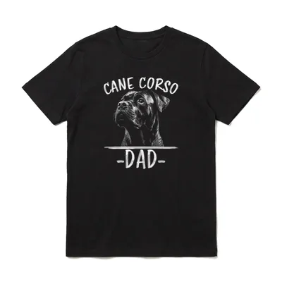 Cane Corso Papa Hund T-Shirt – Cane Corso Hundekopf Skizze mit Text CANE CORSO -DAD- – Klassisches T-Shirt in Schwarz