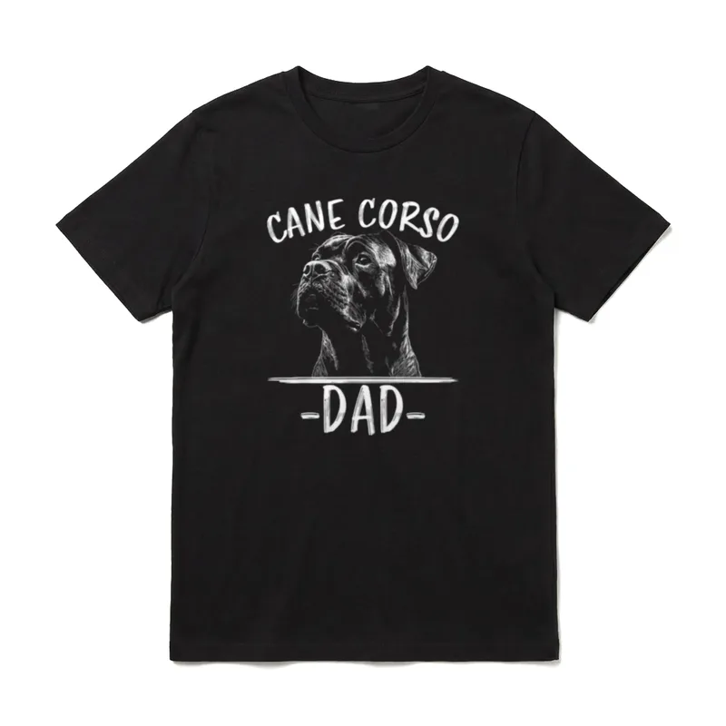 Cane Corso Papa Hund T-Shirt – Cane Corso Hundekopf Skizze mit Text CANE CORSO -DAD- – Klassisches T-Shirt in Schwarz