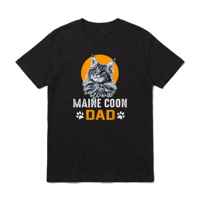 Lustiges Katzen Shirt – Maine Coon Katzenkopf mit Text MAINE COON DAD und Pfotenabdrücken – Klassisches T-Shirt in Schwarz