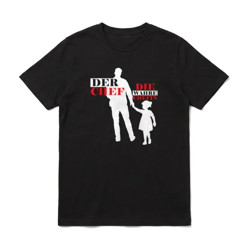 Der Chef Die Wahre T-Shirt – Vater und Tochter Silhouette mit Text Der Chef Die Wahre Chefin – Klassisches T-Shirt in Schwarz