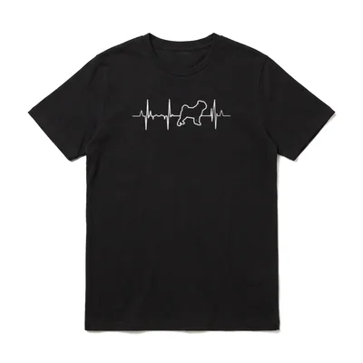 Mops Herzschlag für Mops T-Shirt – EKG-Linie mit Mops-Silhouette in Weiß auf Grau – Klassisches T-Shirt in Schwarz