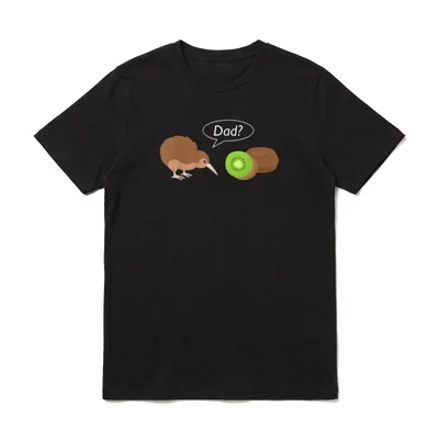 Kiwi Vogel Lustig Neuseeland T-Shirt – Vogel mit Sprechblase Dad? neben Kiwifrucht – Klassisches T-Shirt in Schwarz