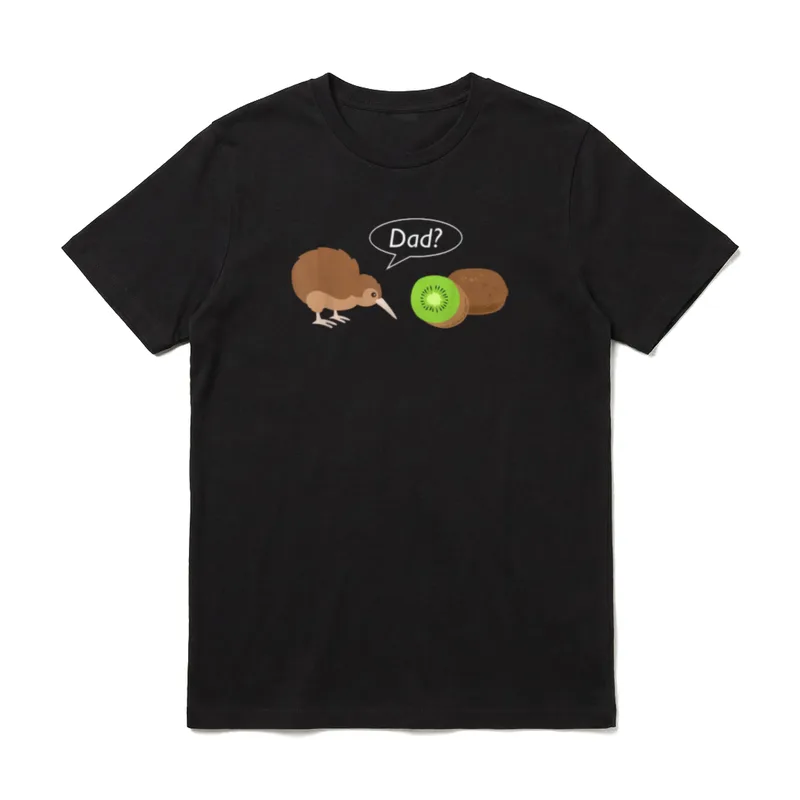 Kiwi Vogel Lustig Neuseeland T-Shirt – Vogel mit Sprechblase Dad? neben Kiwifrucht – Klassisches T-Shirt in Schwarz