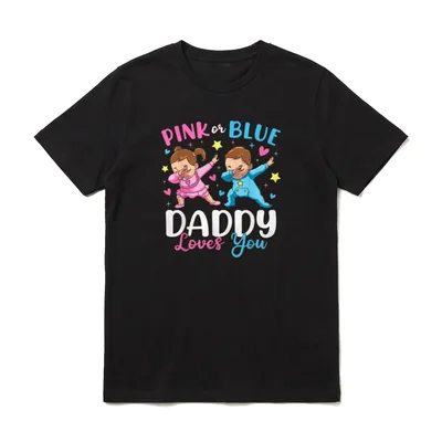 Daddy Loves You Baby T-Shirt – Zwei dabende Babys in Pink und Blau mit Text Daddy Loves You – Klassisches T-Shirt in Schwarz