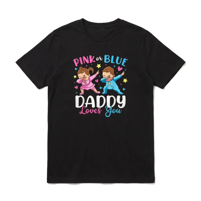 Daddy Loves You Baby T-Shirt – Zwei dabende Babys in Pink und Blau mit Text Daddy Loves You – Klassisches T-Shirt in Schwarz