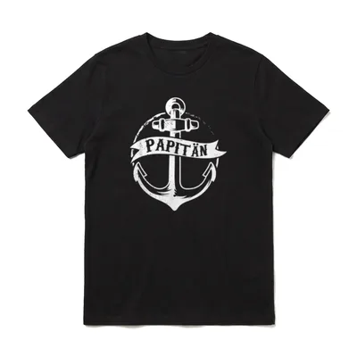 Papa Kapitän Seemann Seefahrer T-Shirt – Anker mit Banner und Schriftzug „Papitän“ – Klassisches T-Shirt in Schwarz