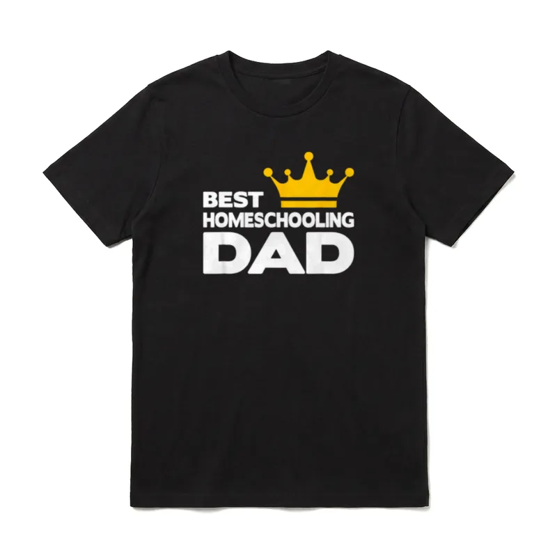 Best Homeschooling Dad Papa T-Shirt – Schriftzug „BEST HOMESCHOOLING DAD“ mit goldener Krone – Klassisches T-Shirt in Schwarz