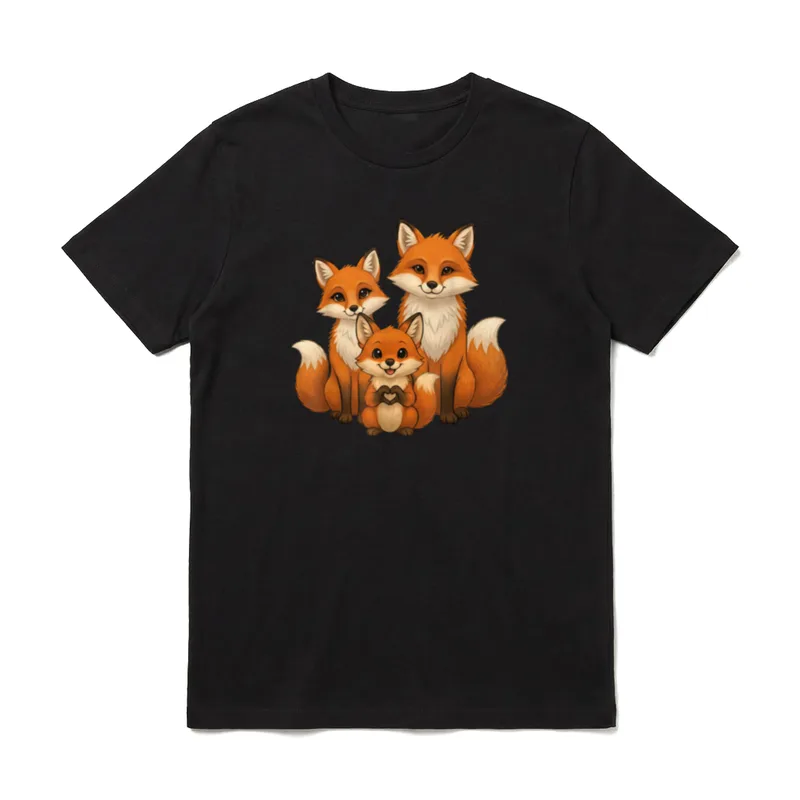 Fuchs mit Herz T-Shirt – Drei animierte Füchse, Baby formt Herz mit Pfoten – Klassisches T-Shirt in Schwarz