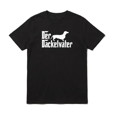 Dackel Dackel Dackel Papa T-Shirt – Schriftzug Der Dackelvater mit weißer Dackel-Silhouette – Klassisches T-Shirt in Schwarz