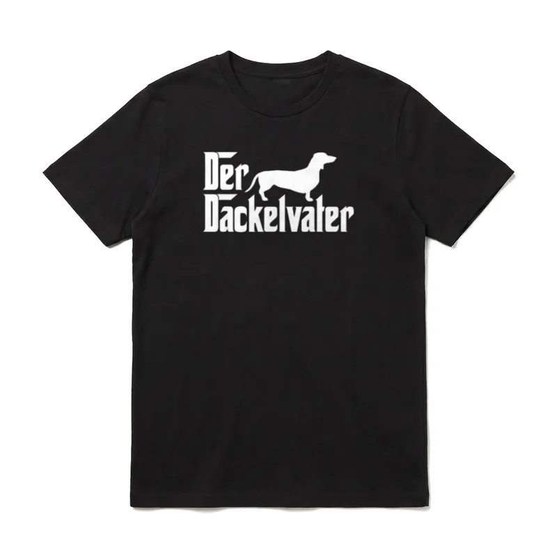 Dackel Dackel Dackel Papa T-Shirt – Schriftzug Der Dackelvater mit weißer Dackel-Silhouette – Klassisches T-Shirt in Schwarz