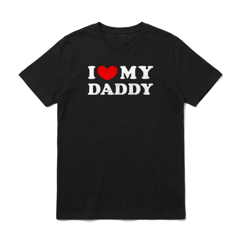 I Love My Daddy Ich T-Shirt – Weißer Schriftzug I Love My Daddy mit rotem Herz – Klassisches T-Shirt in Schwarz