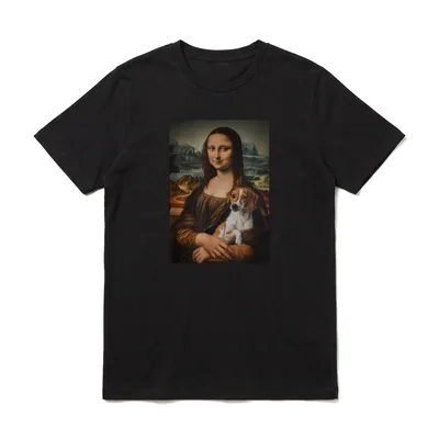 Jack Russel Mona Lisa T-Shirt – Mona Lisa mit Jack Russell Terrier im Arm, Renaissance-Stil – Klassisches T-Shirt in Schwarz
