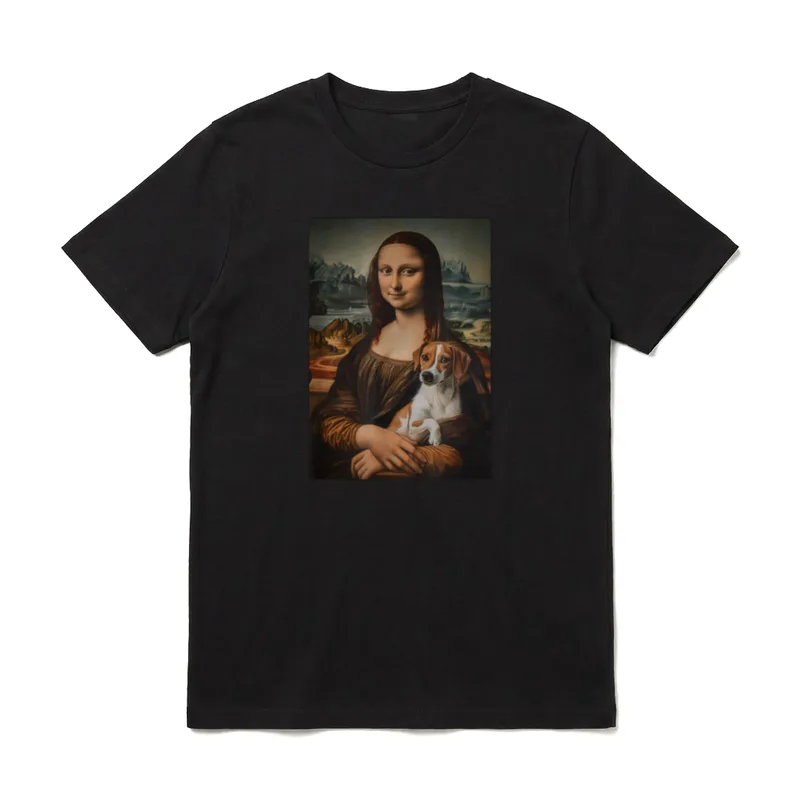 Jack Russel Mona Lisa T-Shirt – Mona Lisa mit Jack Russell Terrier im Arm, Renaissance-Stil – Klassisches T-Shirt in Schwarz