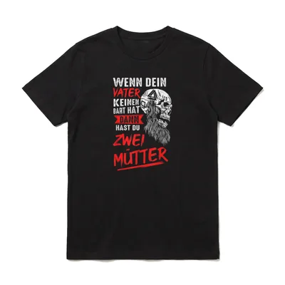 Wenn Dein Vater Keinen T-Shirt – Totenkopf mit Bart, Runen, Spruch über Vater ohne Bart – Klassisches T-Shirt in Schwarz