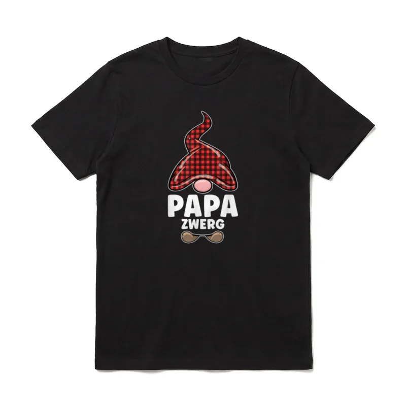 Papa Zwerg Papa Zwerg T-Shirt – Gnom mit kariertem Hut und Text PAPA ZWERG – Klassisches T-Shirt in Schwarz
