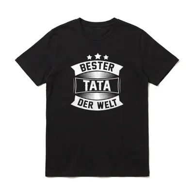 Vater Papa Tata T-Shirt – Schriftzug Bester Tata der Welt mit drei Sternen auf Banner-Design – Klassisches T-Shirt in Schwarz