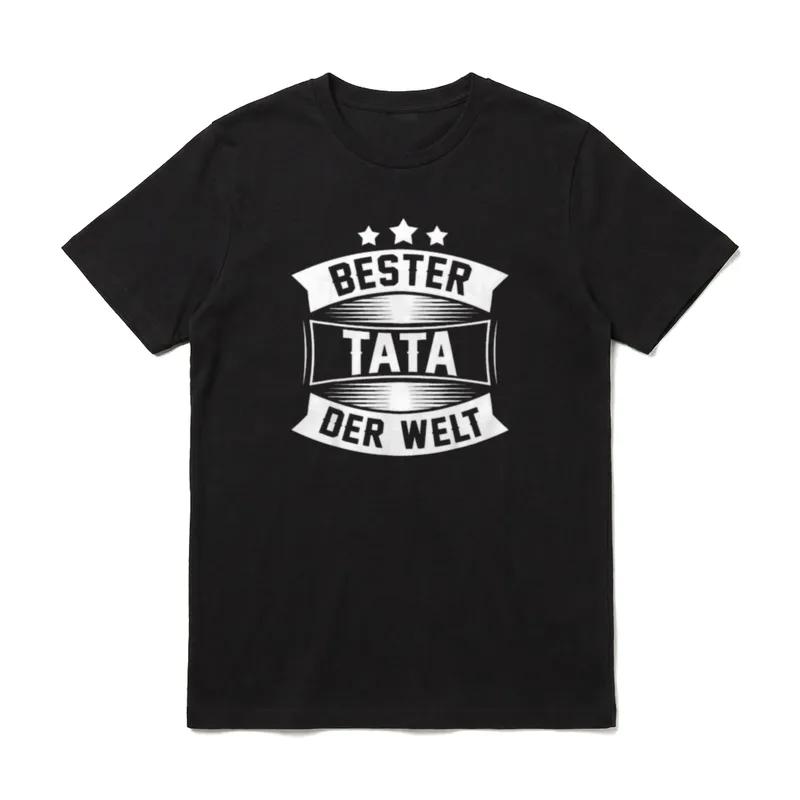 Vater Papa Tata T-Shirt – Schriftzug Bester Tata der Welt mit drei Sternen auf Banner-Design – Klassisches T-Shirt in Schwarz