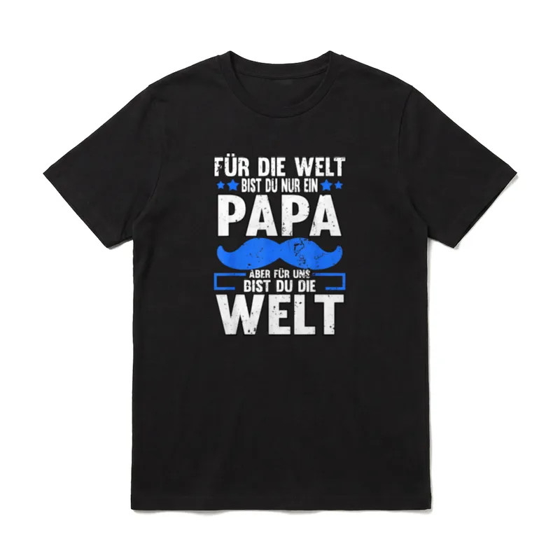 Für die Welt bist T-Shirt – Schriftzug Papa-Spruch mit Sternen und Schnurrbart – Klassisches T-Shirt in Schwarz