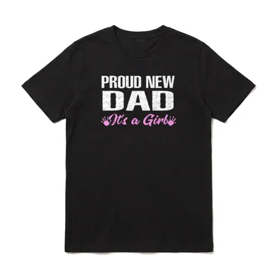 Mens Proud New Dad T-Shirt – Proud New Dad It's a Girl mit pinken Handabdrücken – Klassisches T-Shirt in Schwarz