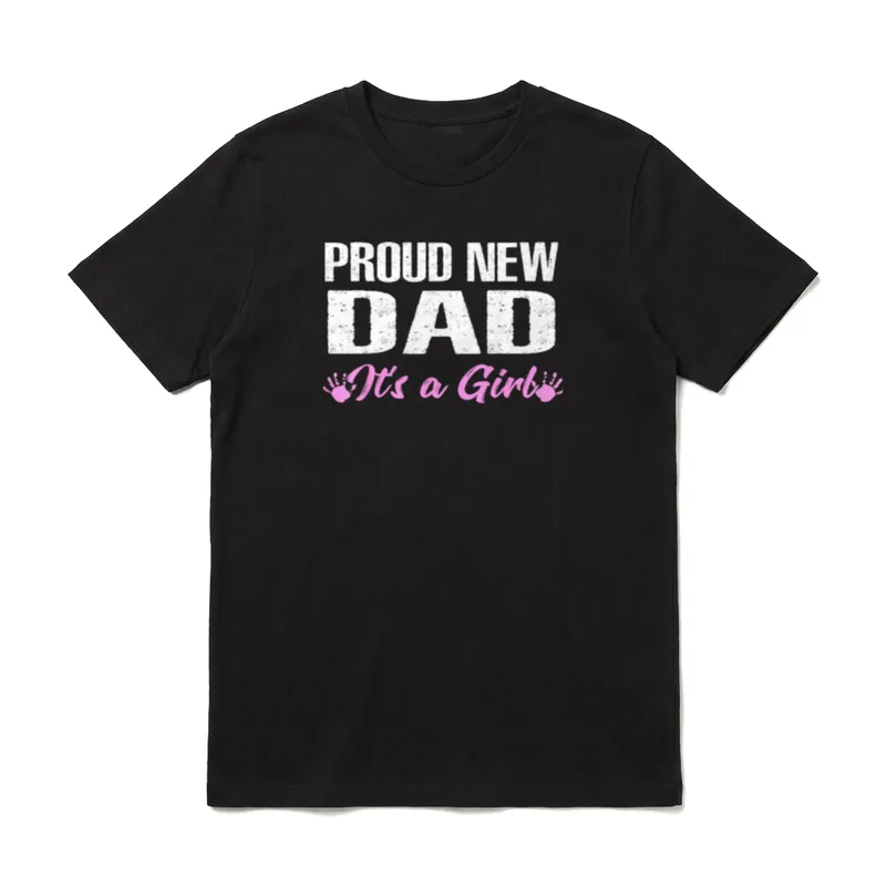 Mens Proud New Dad T-Shirt – Proud New Dad It's a Girl mit pinken Handabdrücken – Klassisches T-Shirt in Schwarz