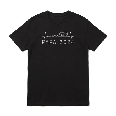 Papa 2024 Herzschlag Baby T-Shirt – EKG-Linie mit Baby und Text PAPA 2024 – Klassisches T-Shirt in Schwarz