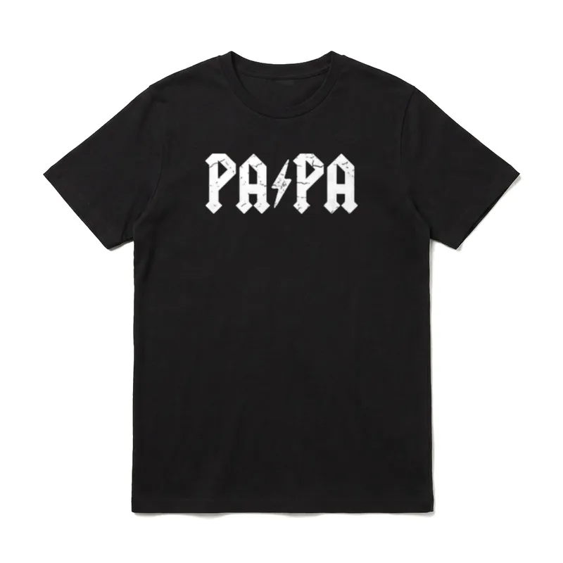 Hard Rock Dad Papa T-Shirt – PAPA Schriftzug mit Blitz als zweites A in weißer Gothic-Optik – Klassisches T-Shirt in Schwarz