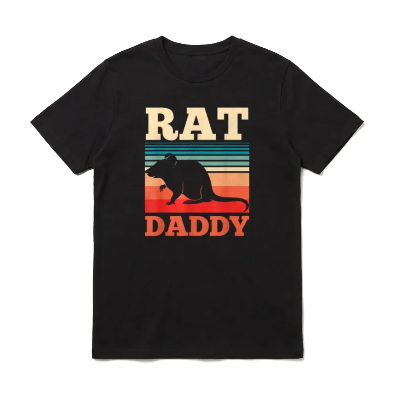 Rattenpapa Ratte Papa Ratten T-Shirt – Rattensilhouette vor Streifen, Schriftzug RAT DADDY – Klassisches T-Shirt in Schwarz