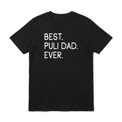 Pulis Best Puli Dad T-Shirt – Schriftzug „BEST. PULI DAD. EVER.“ in Weiß – Klassisches T-Shirt in Schwarz