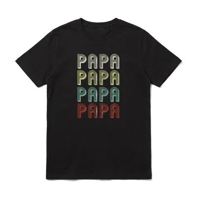 für Papa Personalisierter Lustiger T-Shirt – Vierfarbiger PAPA-Schriftzug im Retro-Stil – Klassisches T-Shirt in Schwarz