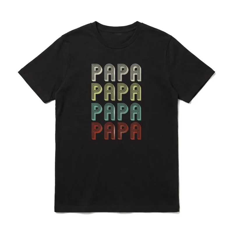 für Papa Personalisierter Lustiger T-Shirt – Vierfarbiger PAPA-Schriftzug im Retro-Stil – Klassisches T-Shirt in Schwarz