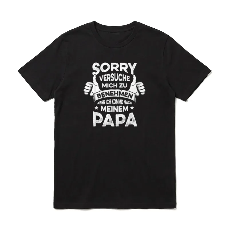Sorry Ich versuche mich T-Shirt – Zwei Daumen hoch mit Spruch über Papa-Ähnlichkeit – Klassisches T-Shirt in Schwarz