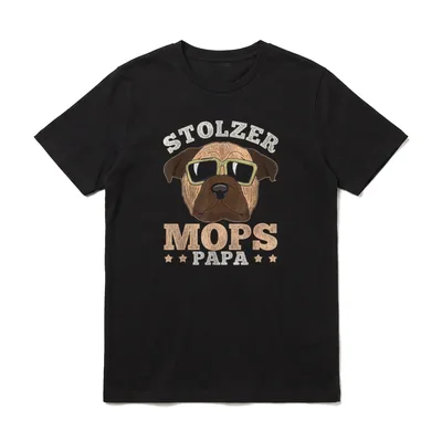 Stolzer Mops Papa Mops T-Shirt – Mops mit Sonnenbrille und Text Stolzer Mops Papa – Klassisches T-Shirt in Schwarz