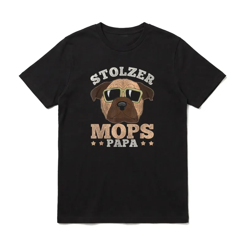 Stolzer Mops Papa Mops T-Shirt – Mops mit Sonnenbrille und Text Stolzer Mops Papa – Klassisches T-Shirt in Schwarz