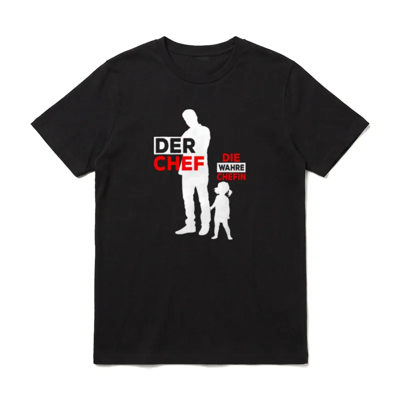 T-Shirt Vatertag Tochter – Vater und Tochter Silhouette mit Text Der Chef Die Wahre Chefin – Klassisches T-Shirt in Schwarz