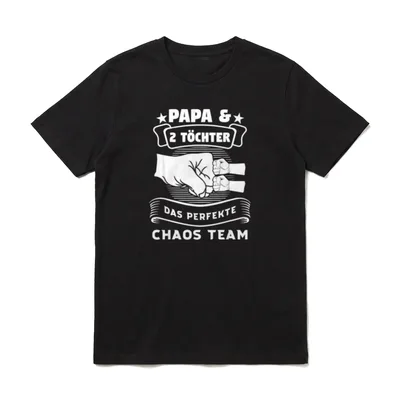 Papa & 2 Töchter T-Shirt – Papa und zwei Töchter Fists-Bump Logo mit Chaosteam Schriftzug – Klassisches T-Shirt in Schwarz